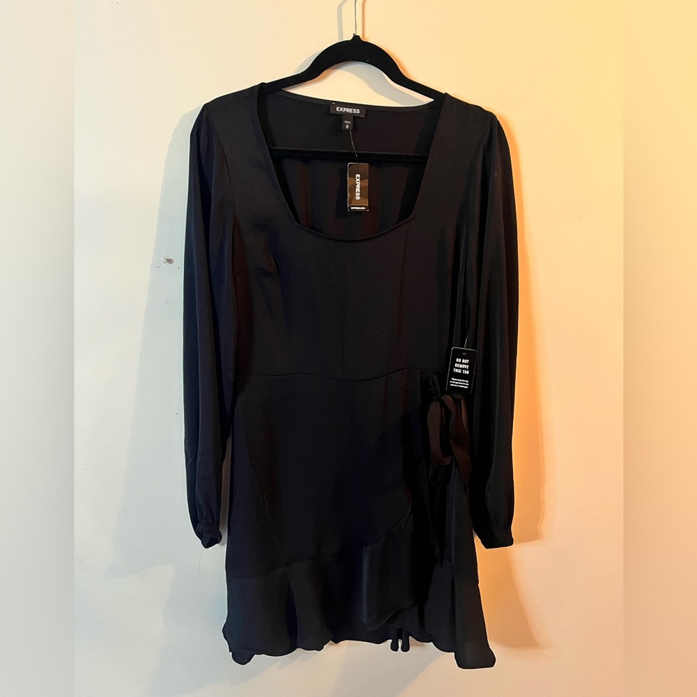 NWT Express silky black dress. Holiday NYE little black dress
